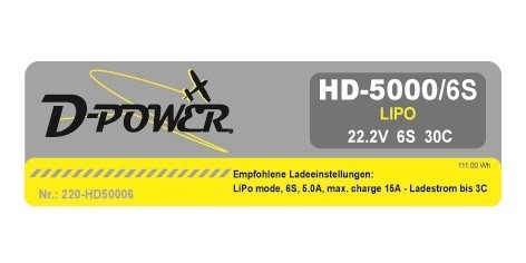D-Power HD 5000 6S 22,2V/5000 Mah 30C XT60